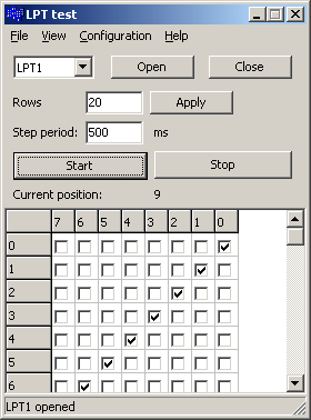 Application generating signal patterns with LPT port