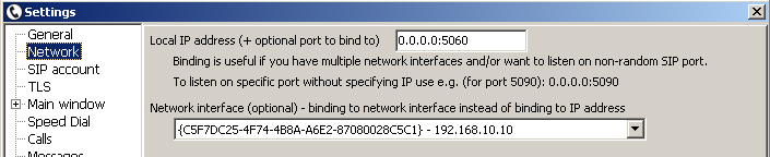tSIP Network settings