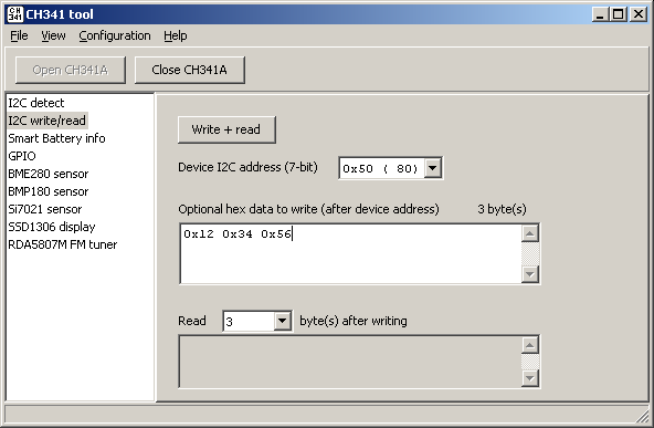 CH341A I2C write + read