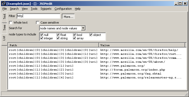 List view for JSONedit