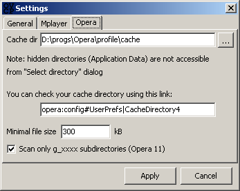 Configuration: Opera cache folder location
