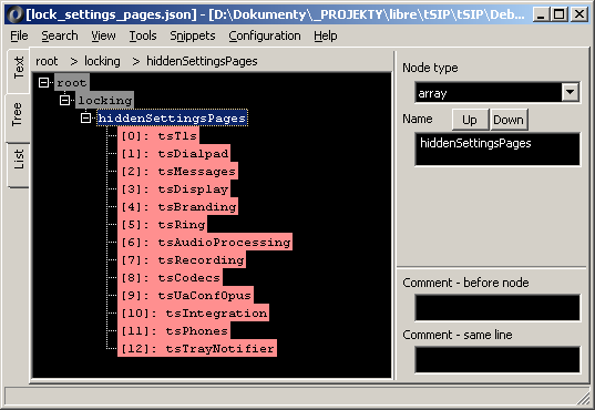 tSIP: customizing with custom settings