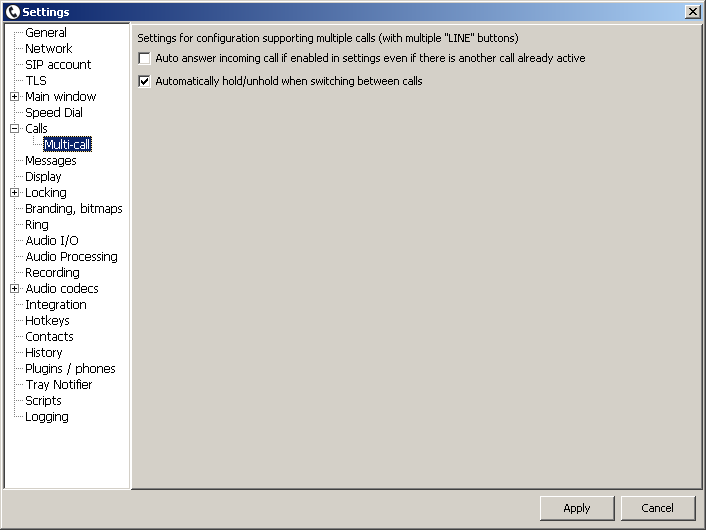 tSIP settings for multiple calls