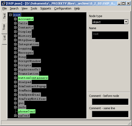 tSIP settings JSON