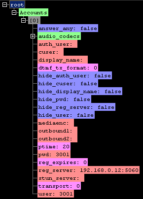 tSIP settings JSON