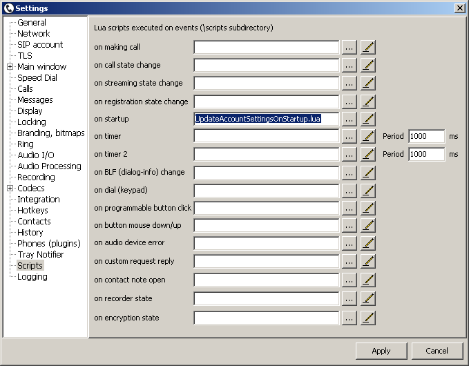 tSIP settings JSON