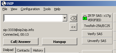 tSIP ZRTP GUI example