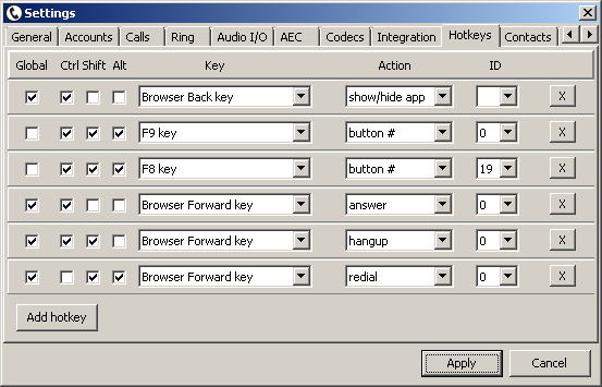 tSIP 0.1.24 hotkeys config