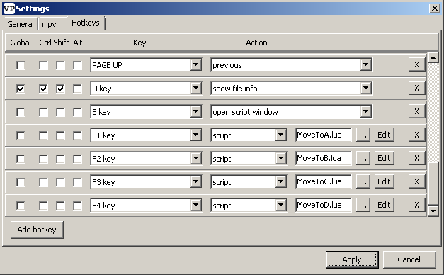 VideoPlayerMpv hotkes
